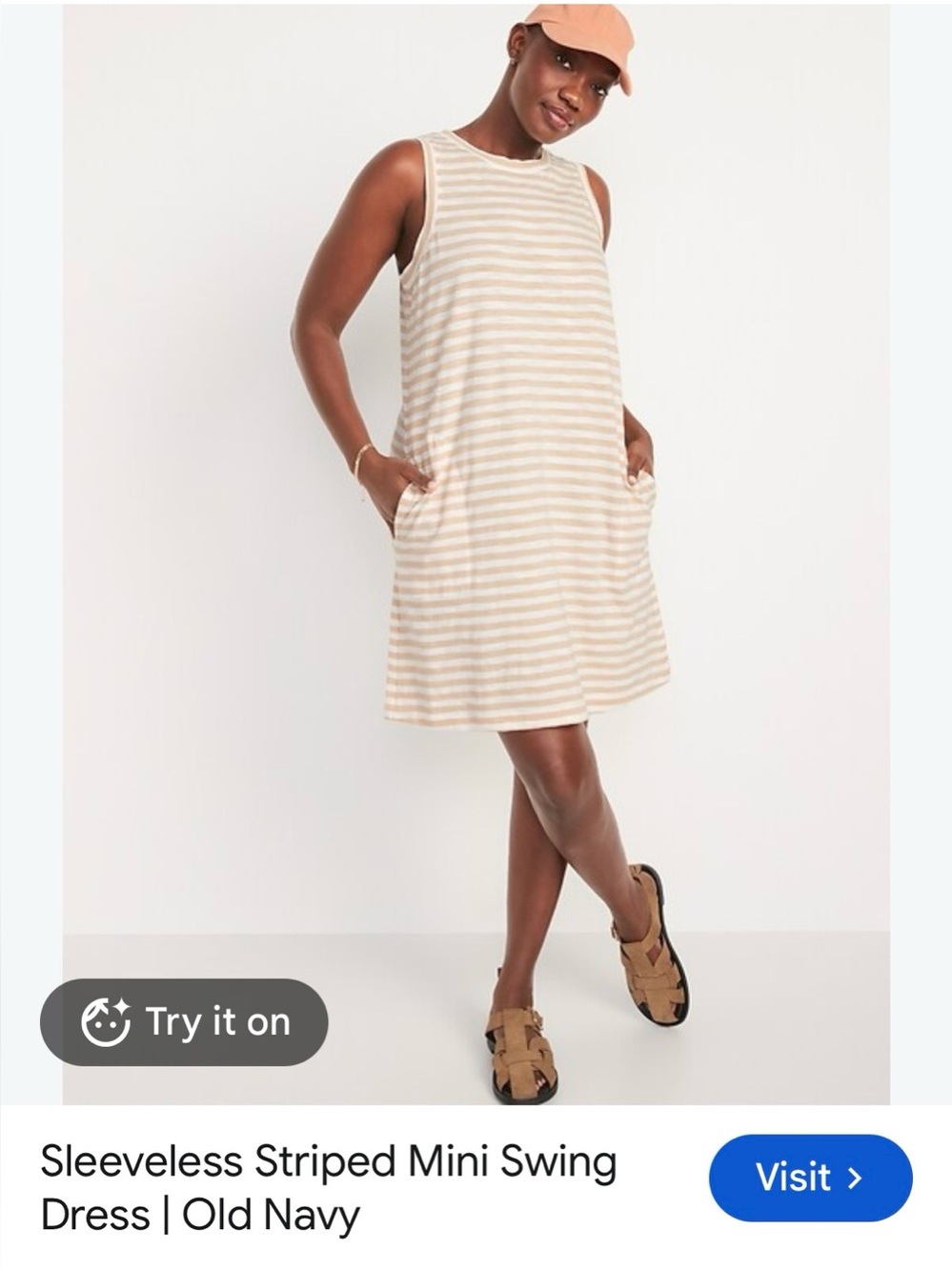 Old Navy Striped Mini Swing Dress NWT size XL Tan/cream